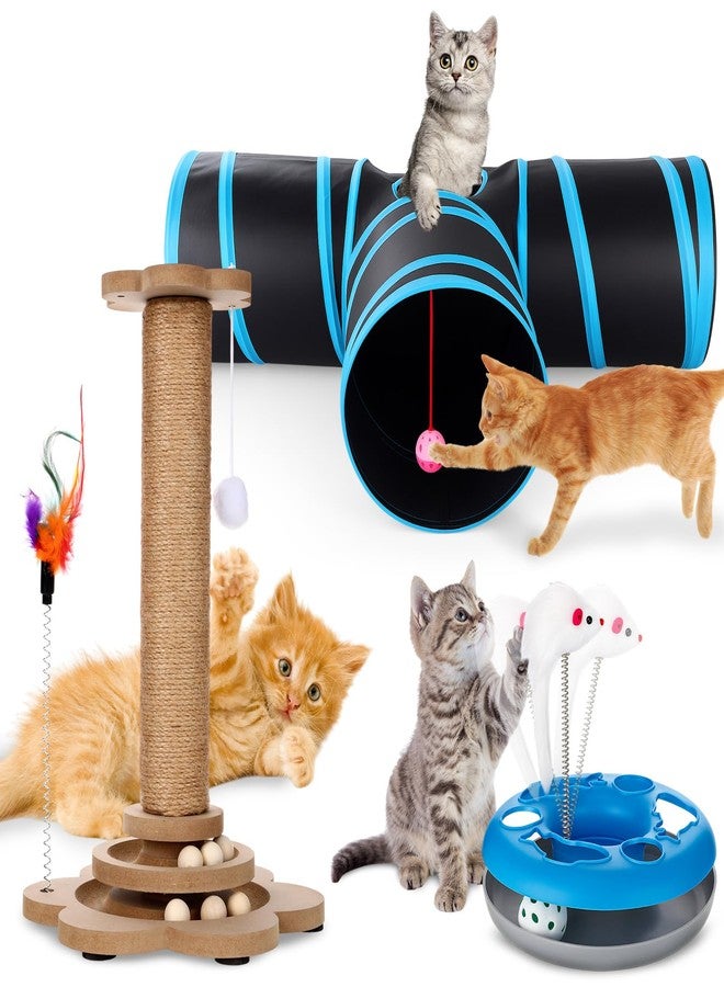 PullCrease 3 Pack Kitten Interactive Toys, Collapsible Pet Cat Tunnel Tube, Cat Scratching Post, 2-Layer Kitten Toys Roller Tracks with Spring with Feather Interactive Balls for Pet Rabbits - Image 1